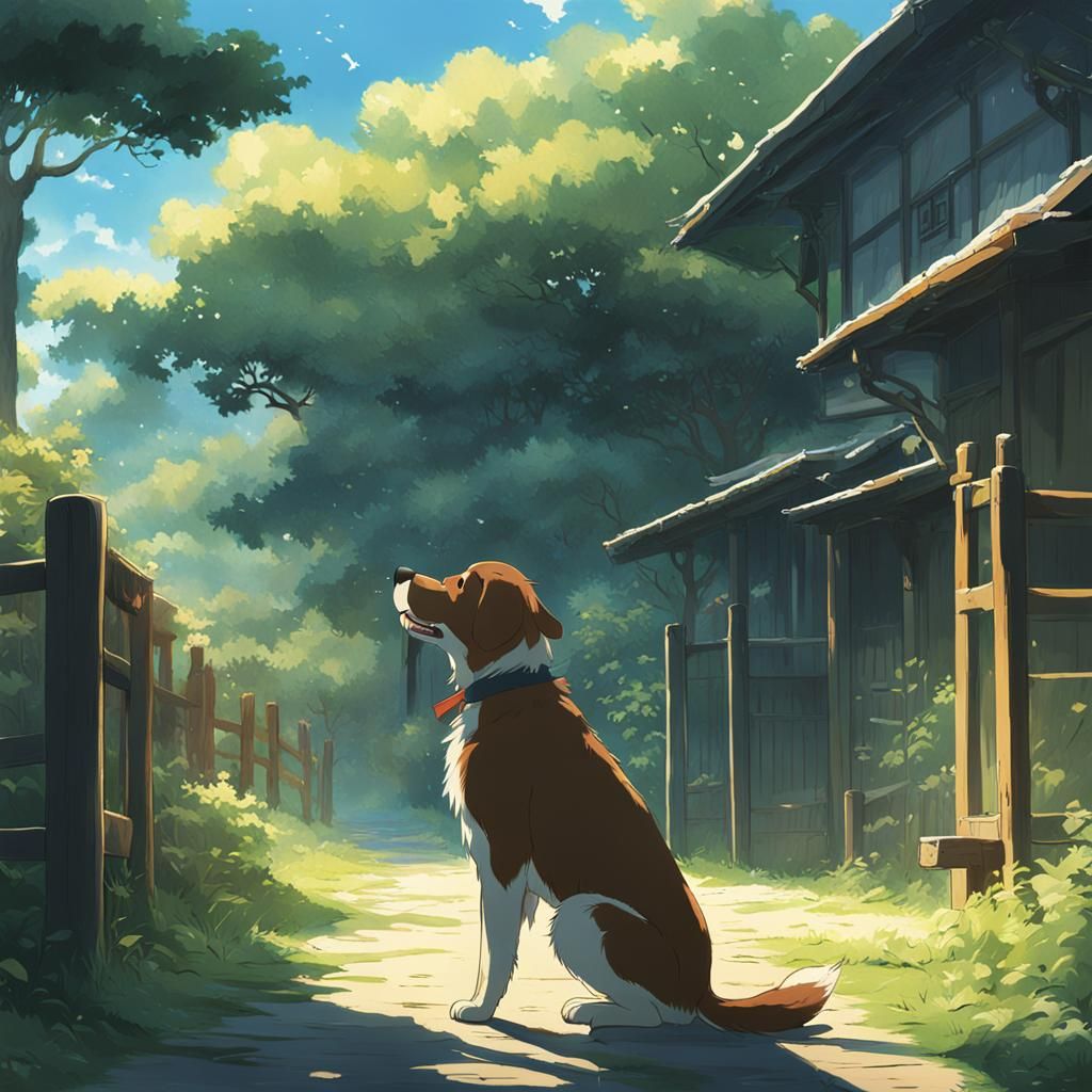 Dog Barking in Studio Ghibli Anime Style