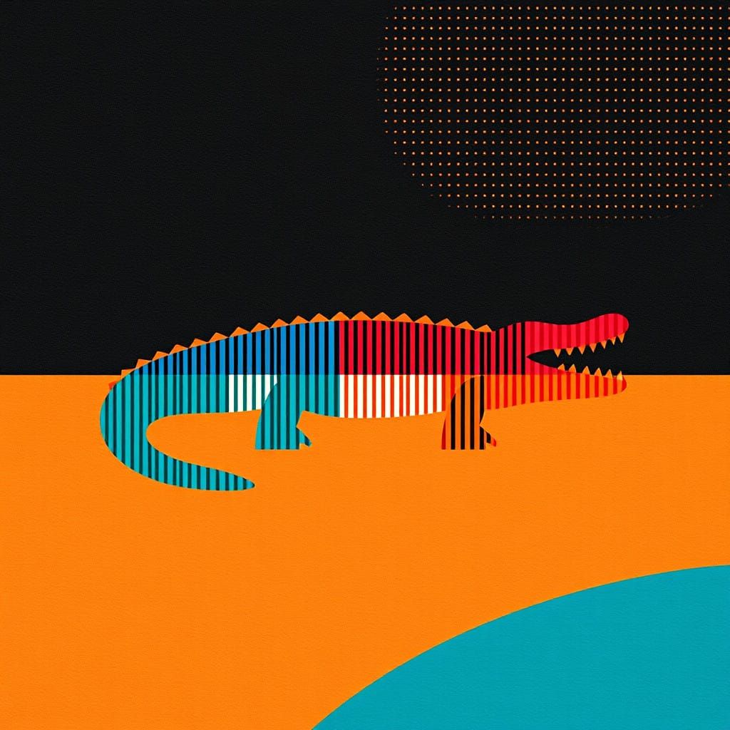 Vibrant Constructivist Crocodile in a Textured Grid