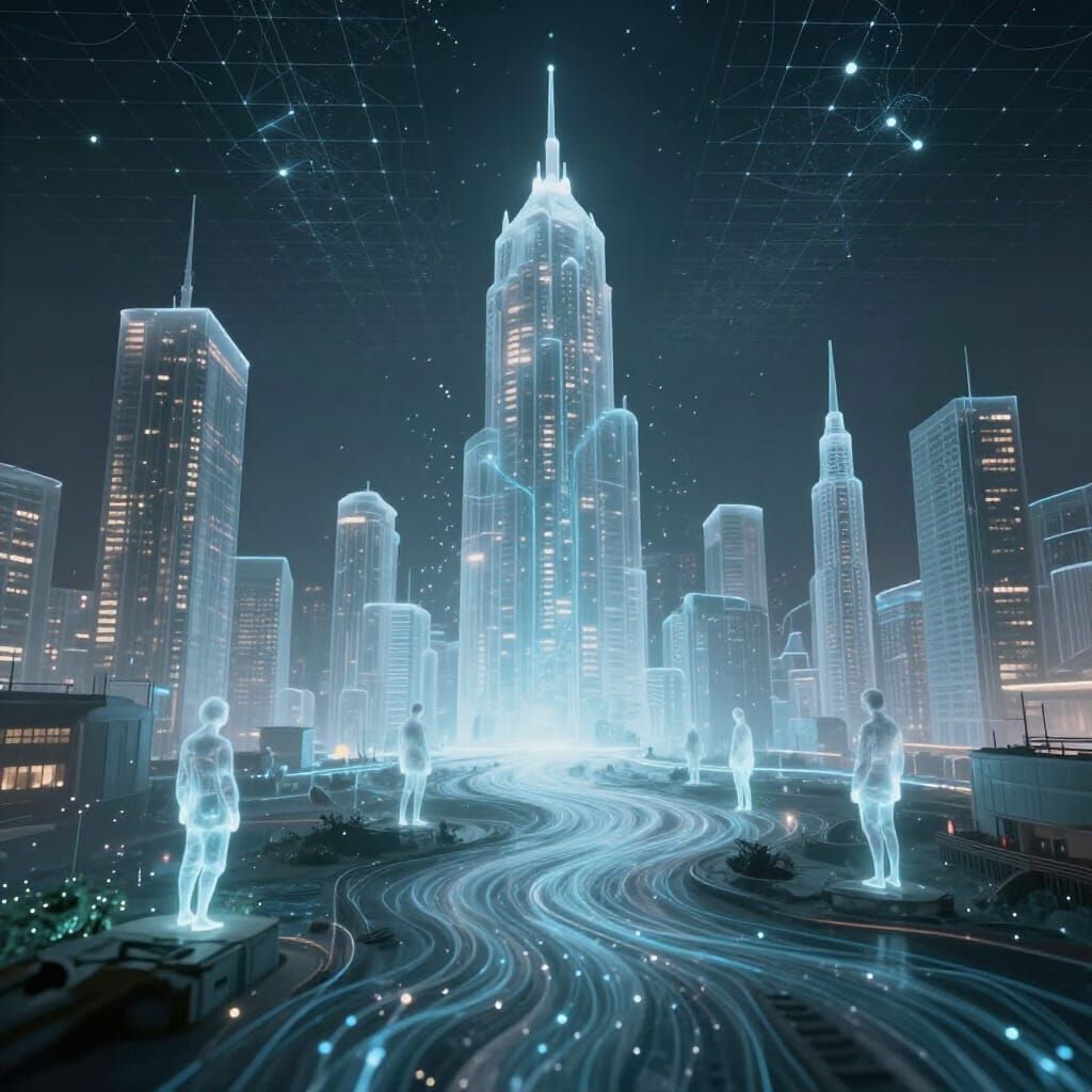 Surreal Sci-Fi Neutrino Vision of Glowing Cities