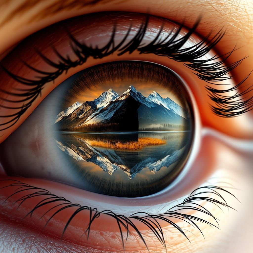 Hyper-Realistic Eye with Majestic Winter Landscape