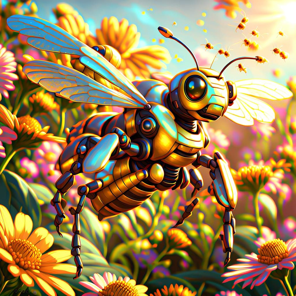 Robot Bee in Golden Hour Sunlight