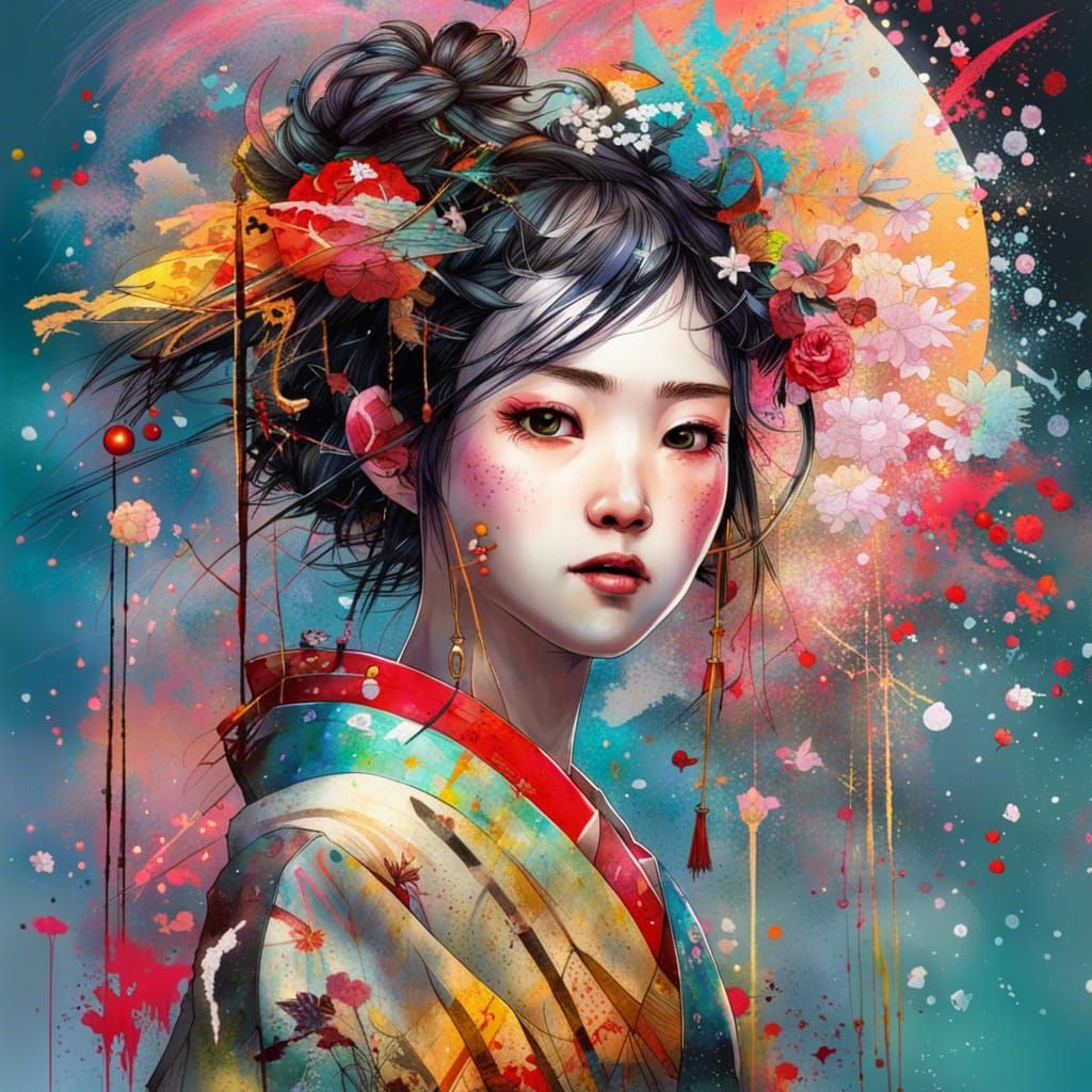 Japanese Culture Art in a Vibrant Digital Style