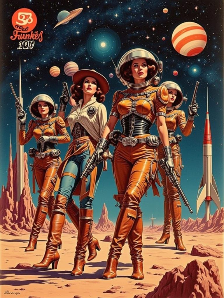 Retro-Futuristic Space Cowboys on Alien Planet