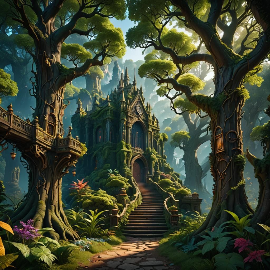 Numeral Five in Forest: Detailed Matte Painting