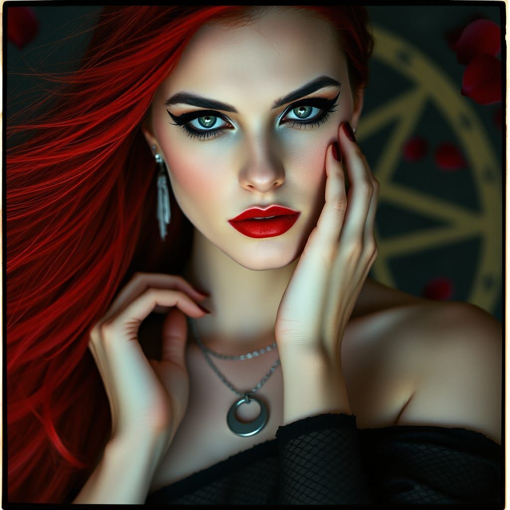 Goddess with Red Hair and Pentagram, Cinematic Style
