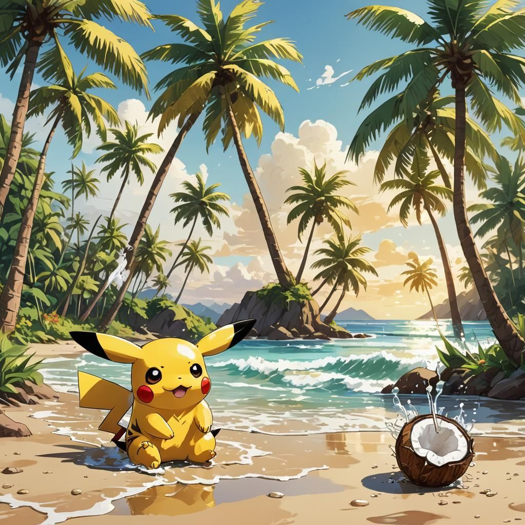 Pikachu's Beach Day: Anime Splash Art