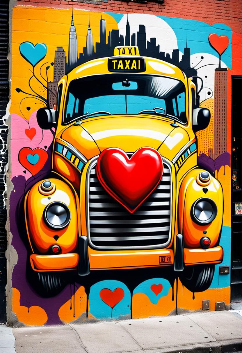 Surreal Graffiti NYC Taxi with Boombox Speakers