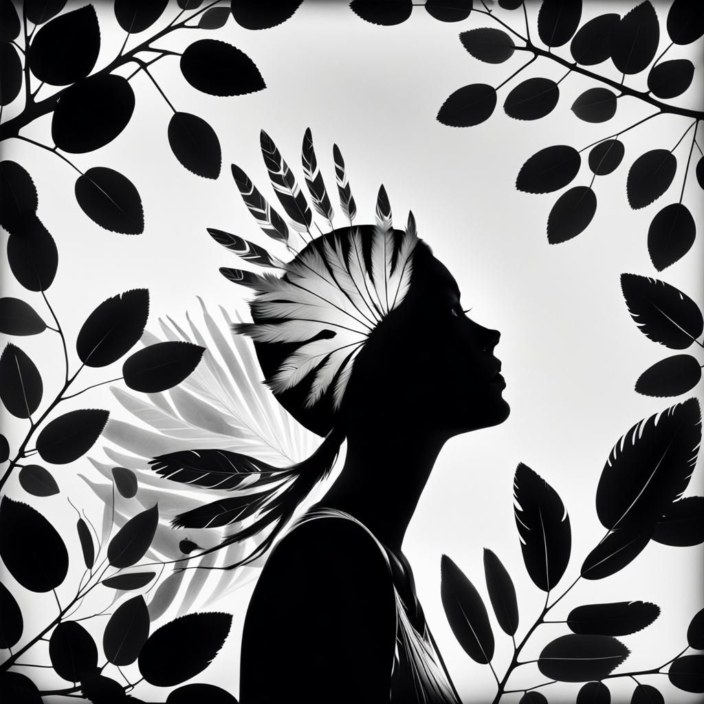 Ethereal Bird Girl: Black and White Photogram