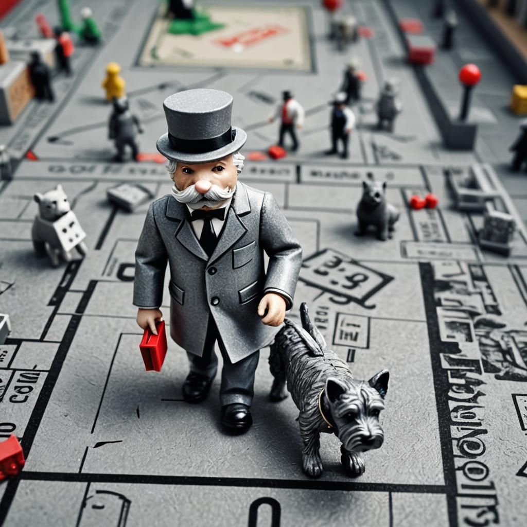 Monopoly Man Walks Dog: Tilt-Shift Macro Shot