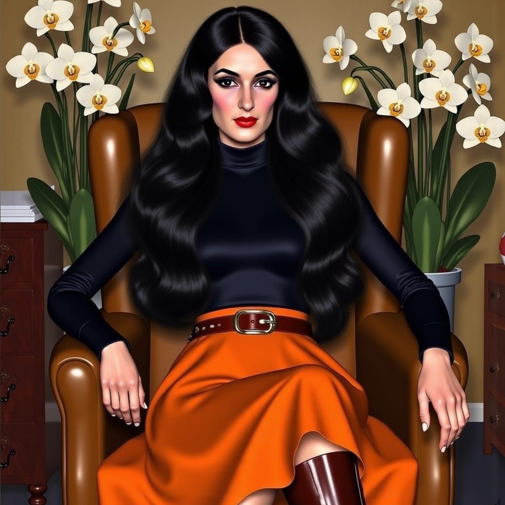 Elegant Woman with Long Hair in Film Noir Style