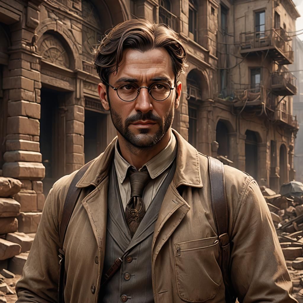1920s Archaeologist Character Art in Detailed Matte Painting