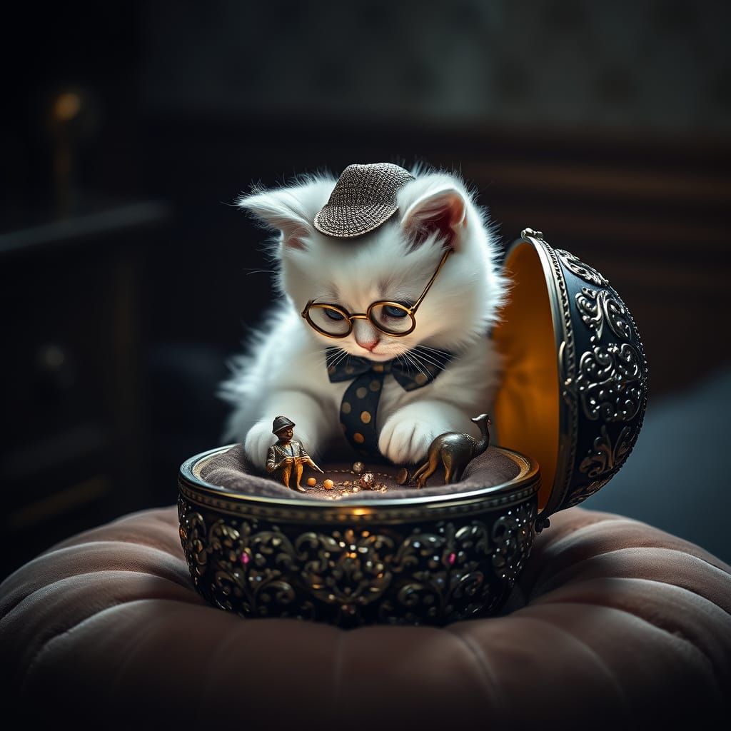 Kitten Detective Investigates Crime Scene in Fabergé Egg