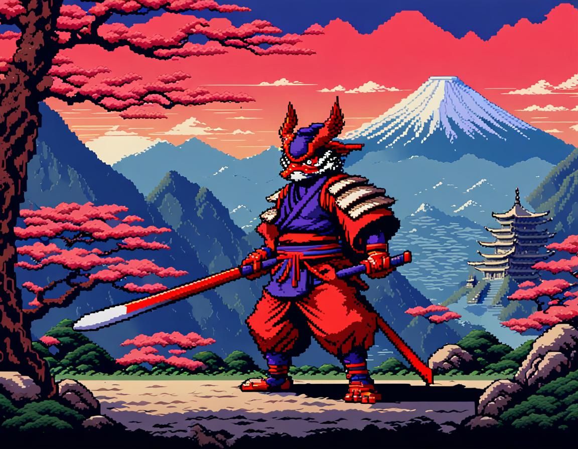 Tengu Warrior in 16-bit Pixel Art Style