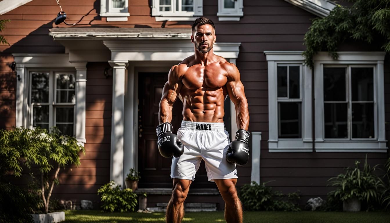 Muscular Man Jumps Rope: Hyperrealistic Digital Painting