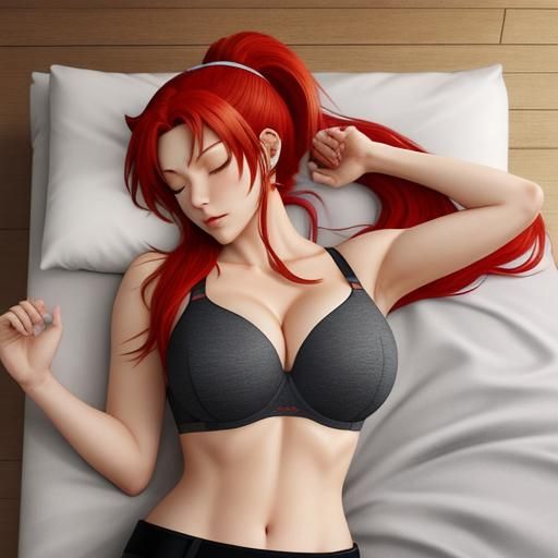 Red-Haired Cowgirl Sleeping: Anime Style Digital Art