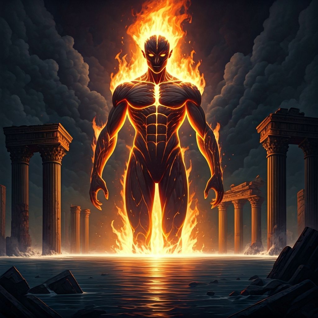 Epic Fire Elemental in Ruined Landscape