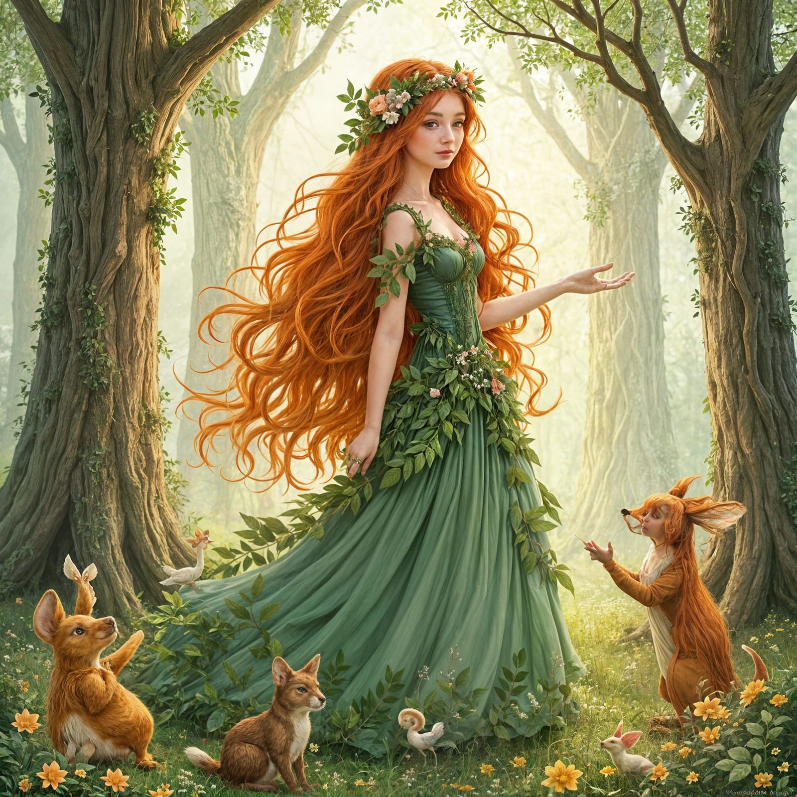 Enchanted Forest Princess in Watercolor Style