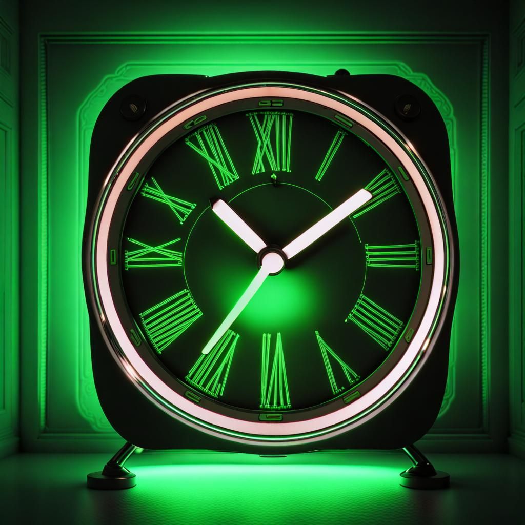Glowing Green Digital Clock in Dark Room