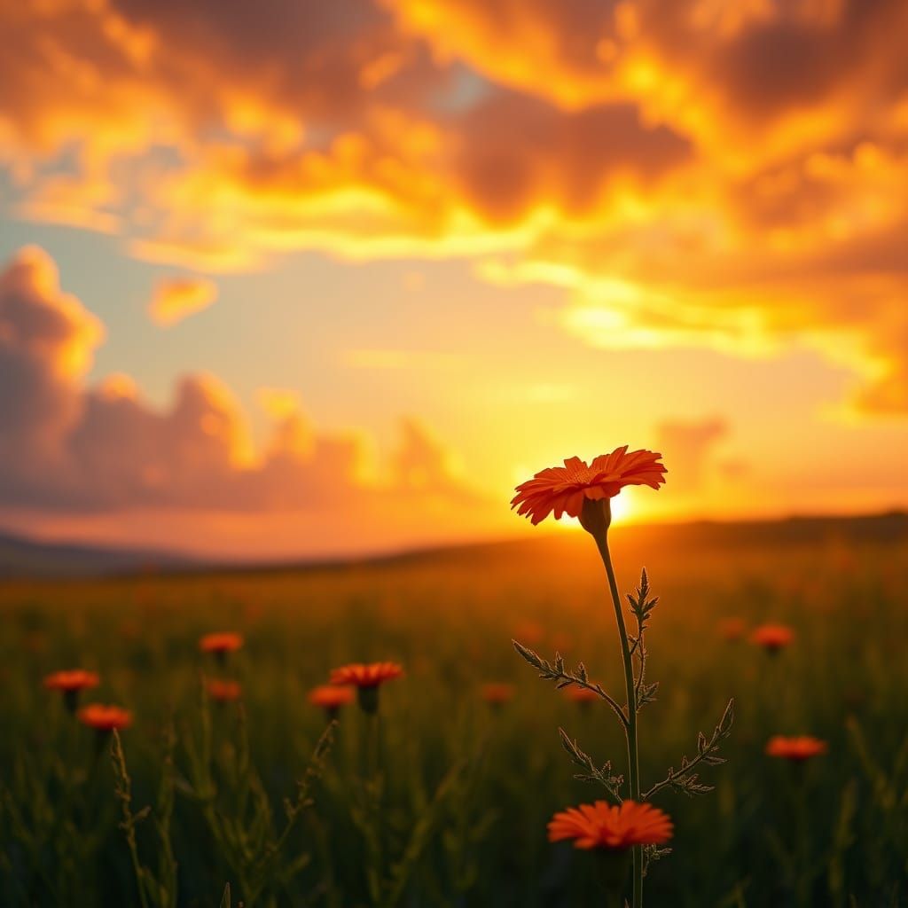 Marigold Sunset Field: A Detailed Matte Painting