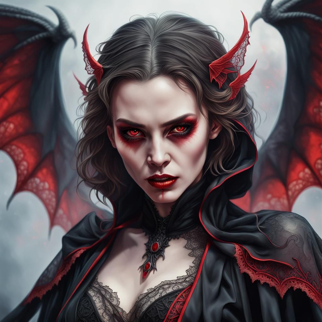 Demonic Vampire Portrait with Lace Wings