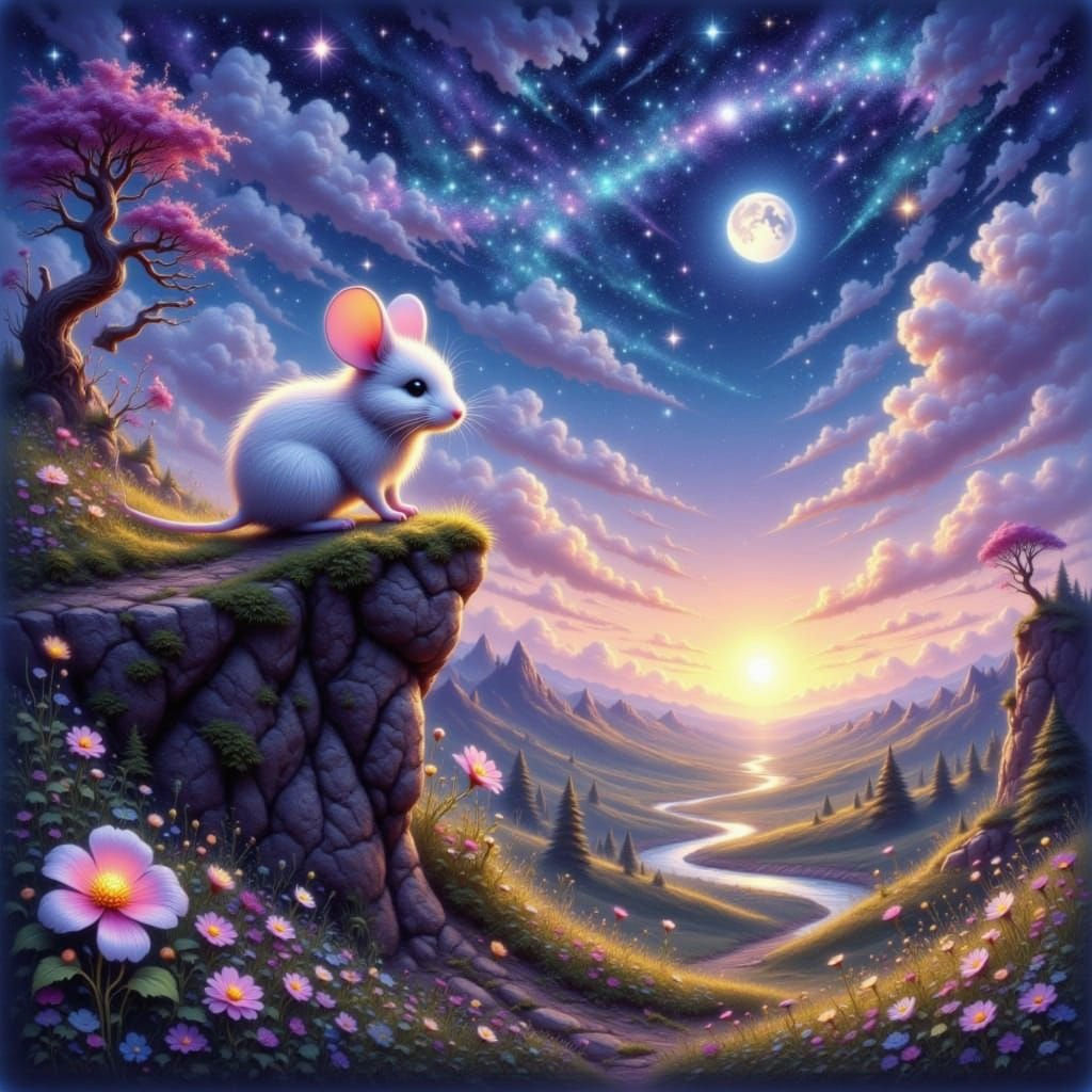 Mouse Explorer in Enchanted Twilight Landscape