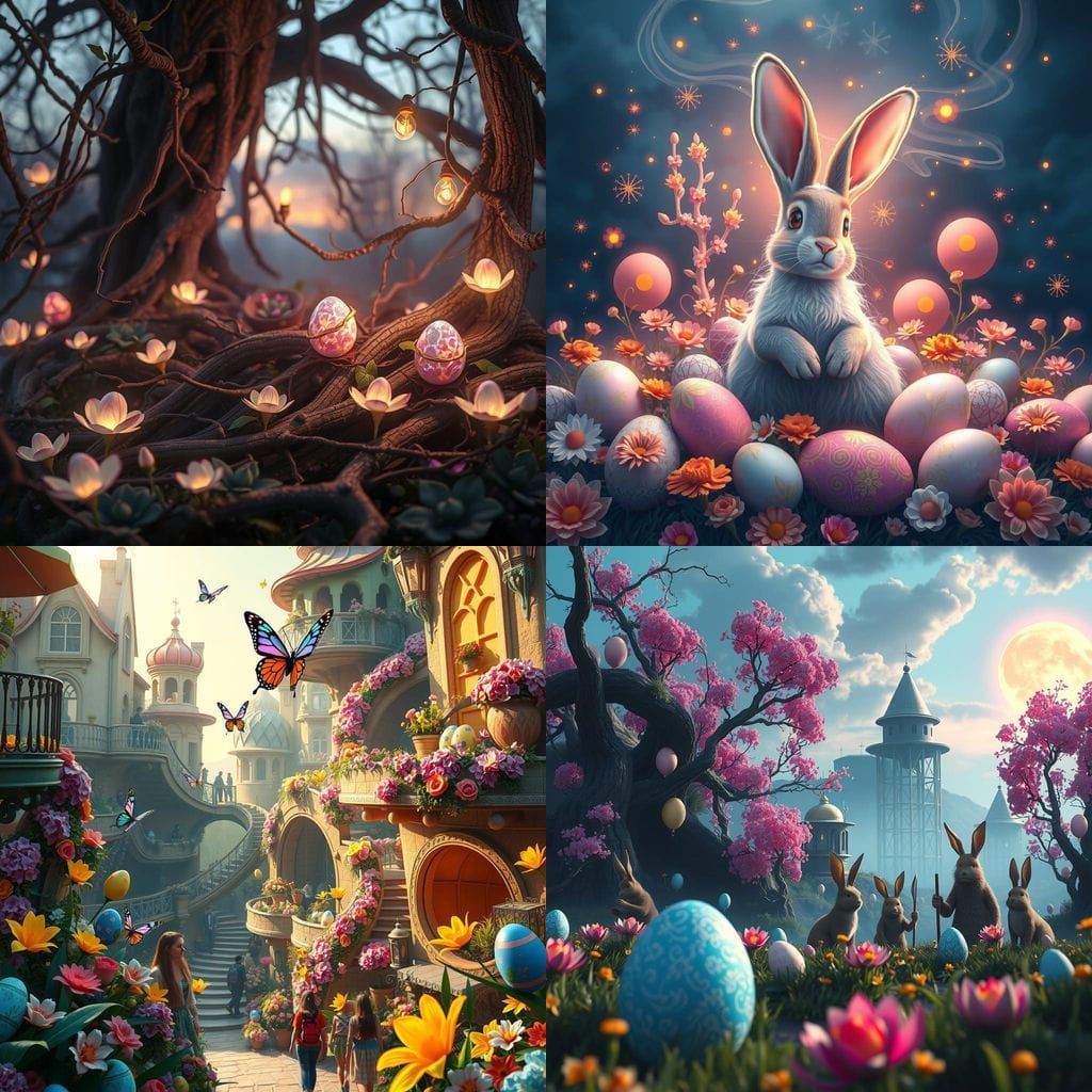 Easter Fantasy Scene in Deep, Vibrant Colors