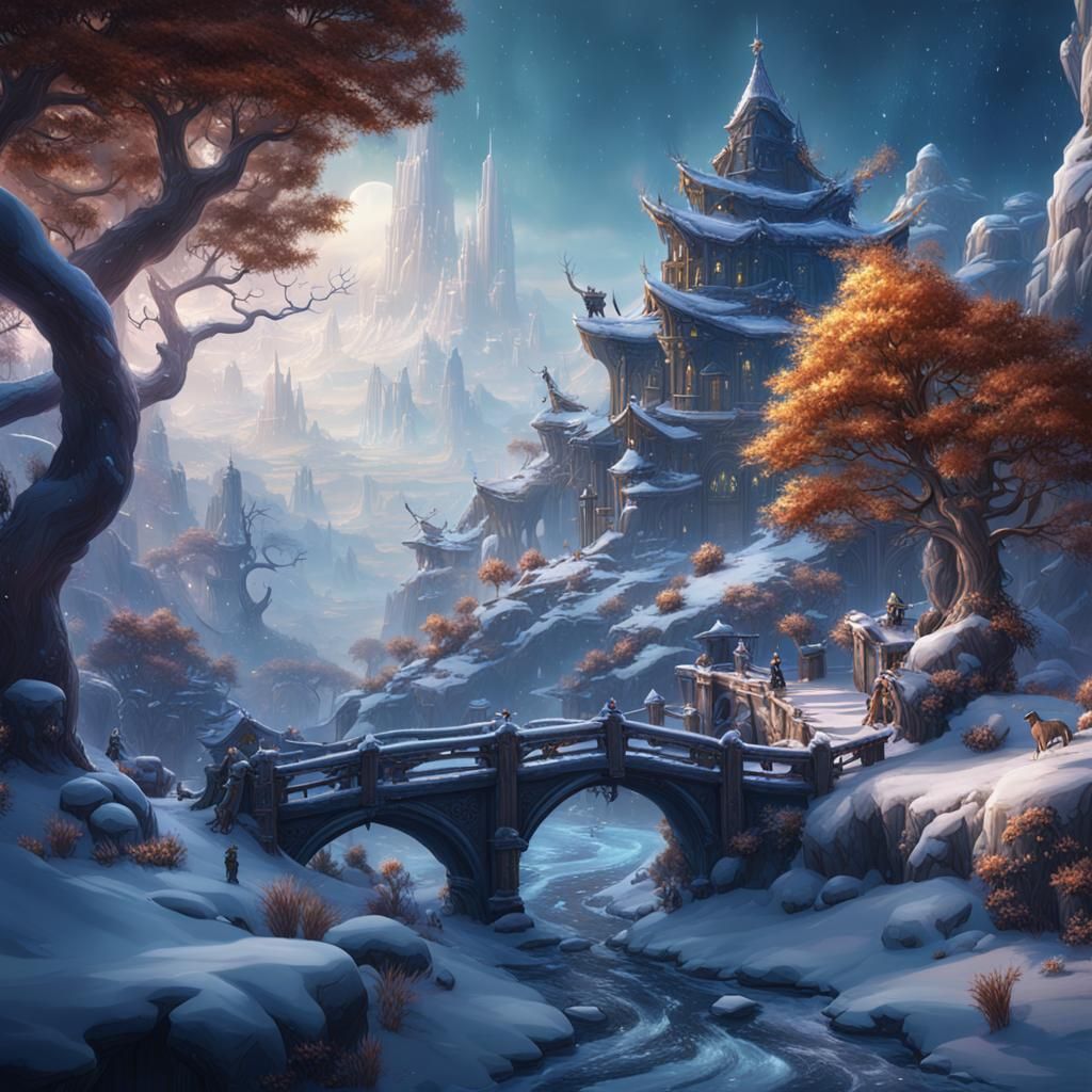 Aespa in Winter: Detailed Fantasy Matte Painting