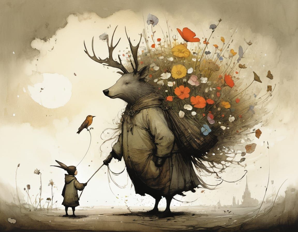 Whimsical Anthropomorphic Flowers in Fantasy Illustration