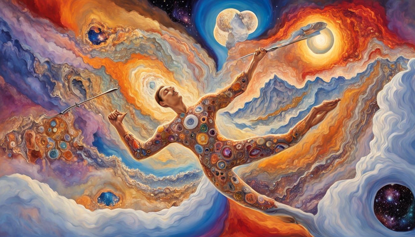 Kaleidoscopic Nebula Man in Expressionist Style