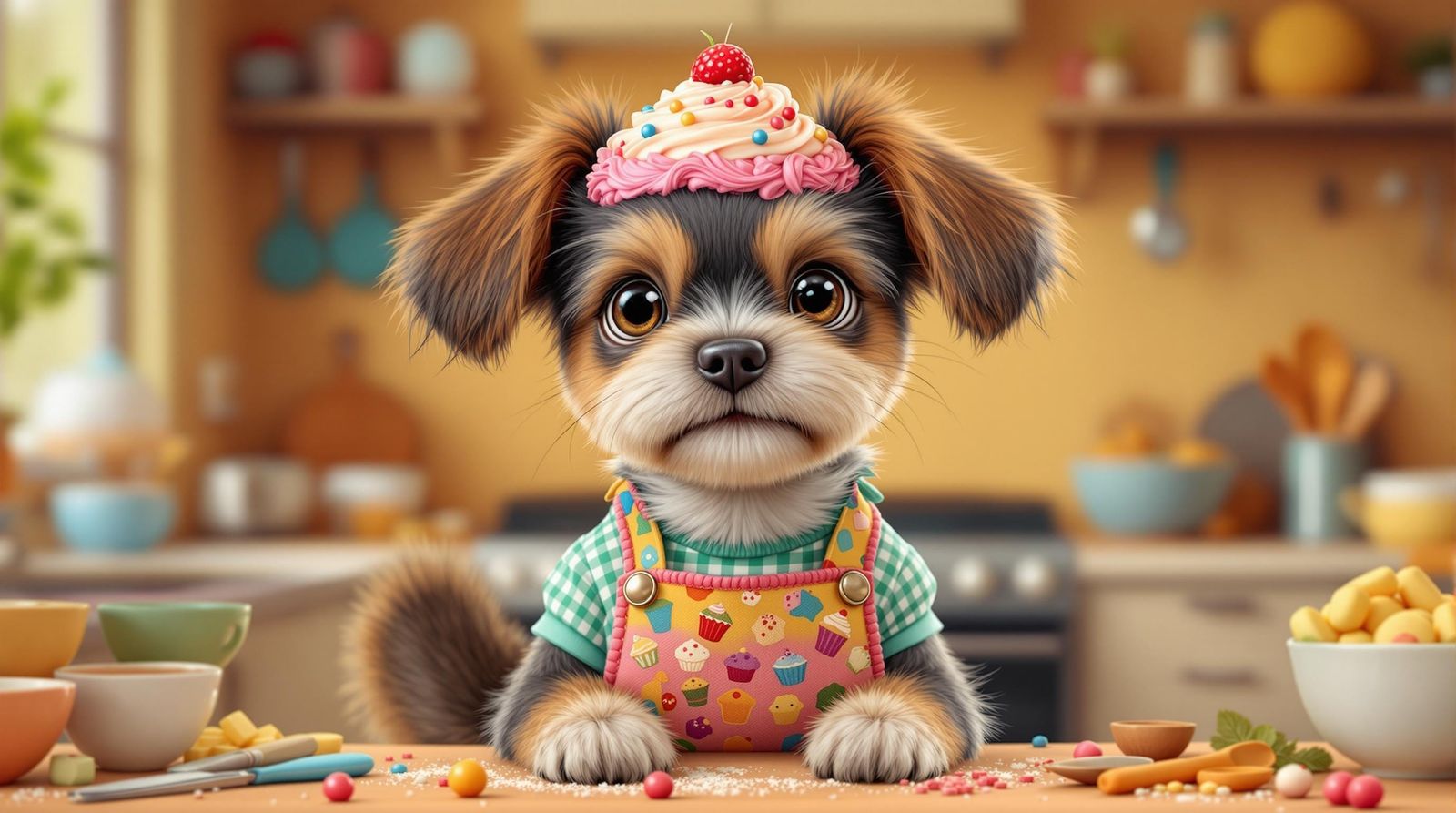 Cute Dog Cupcake Closeup in a Kitchen Setting