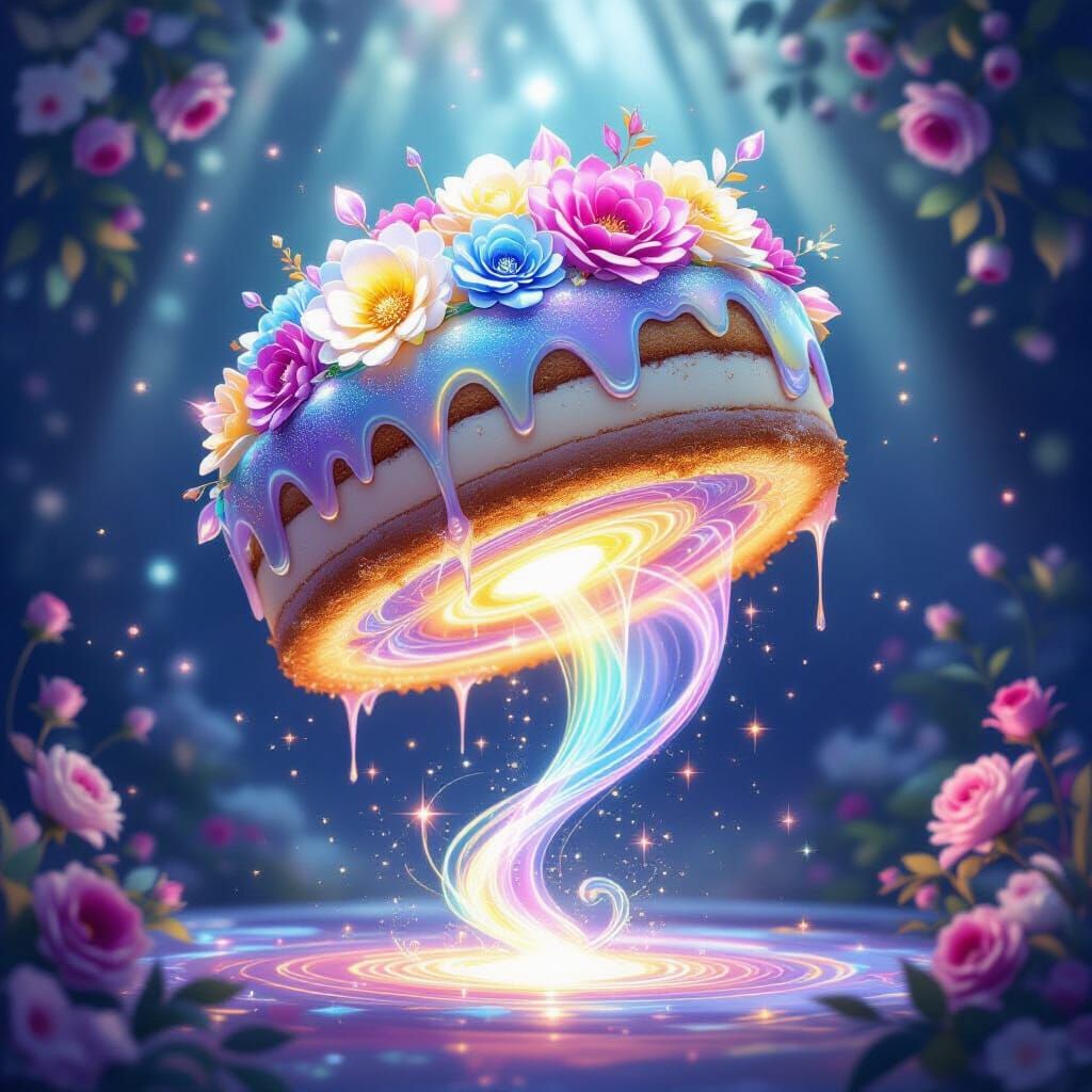 Gravity-Defying Enchanted Cake with Bioluminescent Frosting