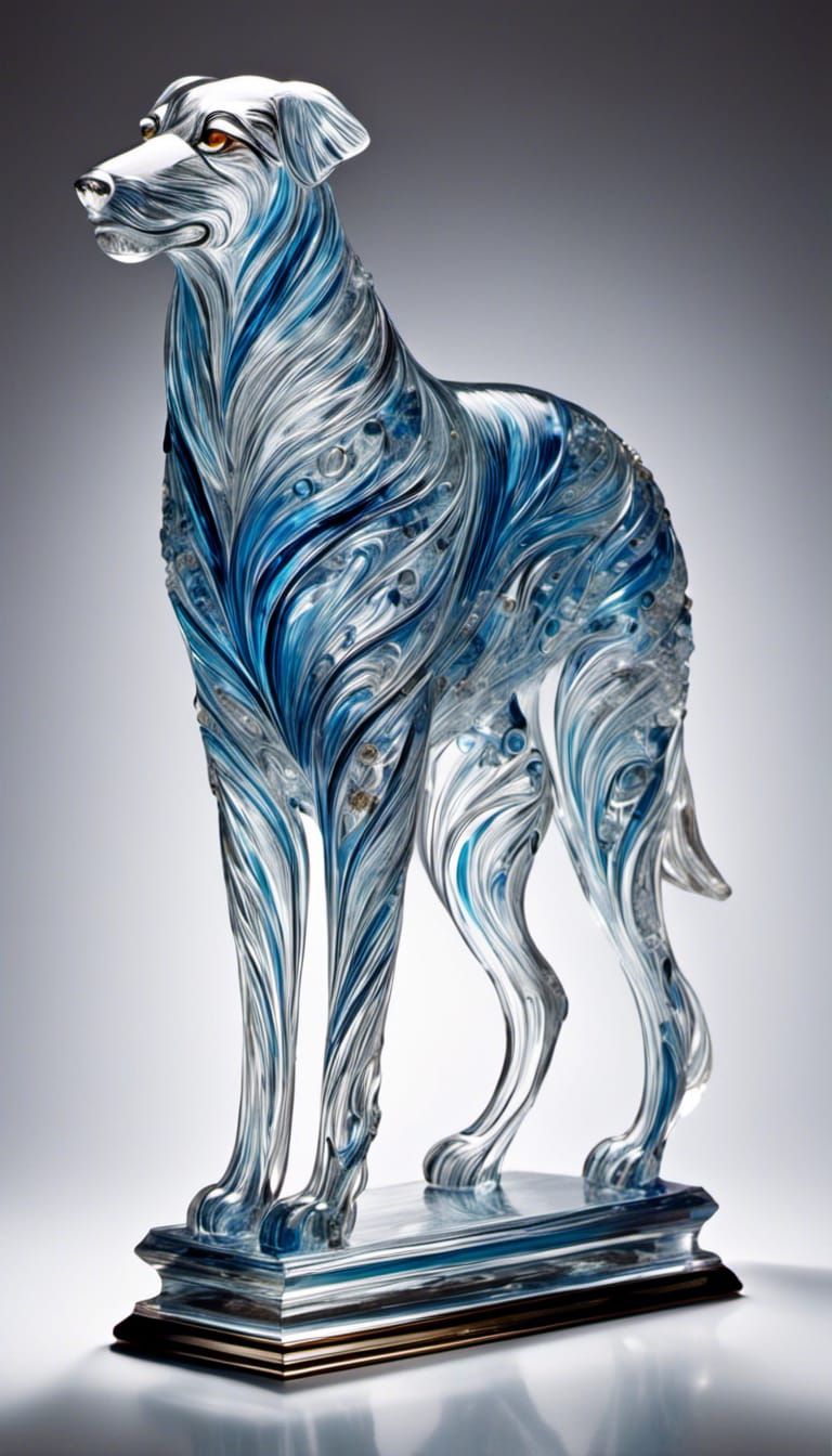 Mythical Wolfhound Glass Sculpture Art