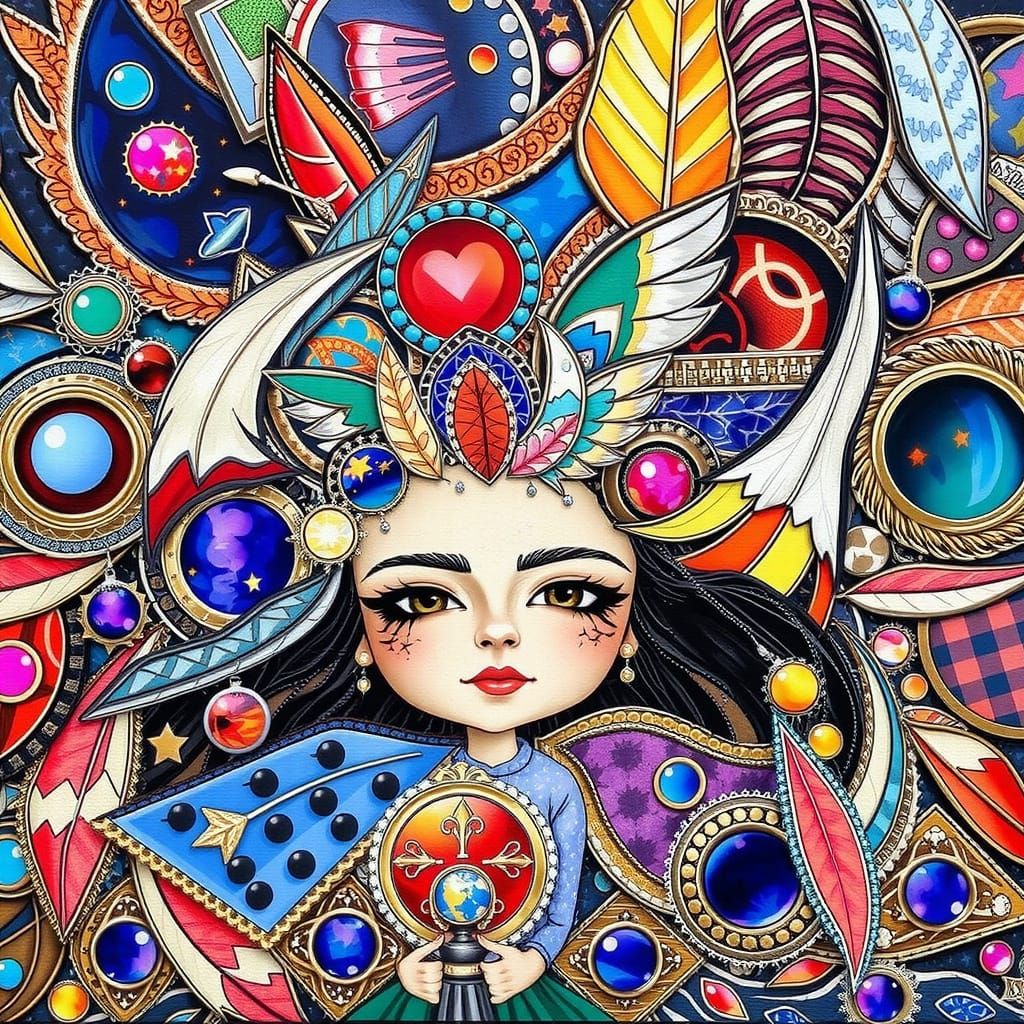 Woman Adorned with Vibrant Feathers in a Celebration of Life