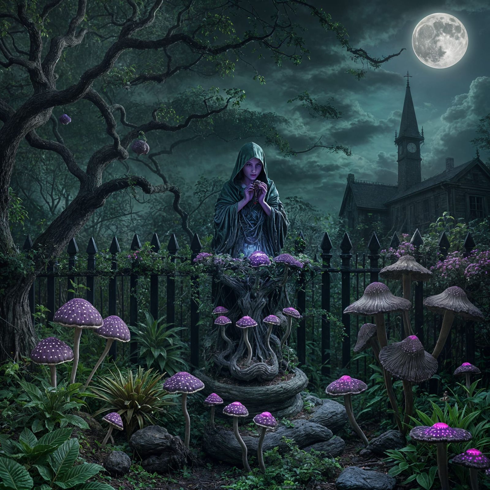 Dark Garden with Bioluminescent Flora in 8K