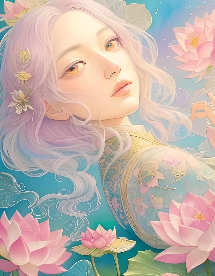 Whimsical Pastel Lotus Blossom in Enchanting Fantasy Realm