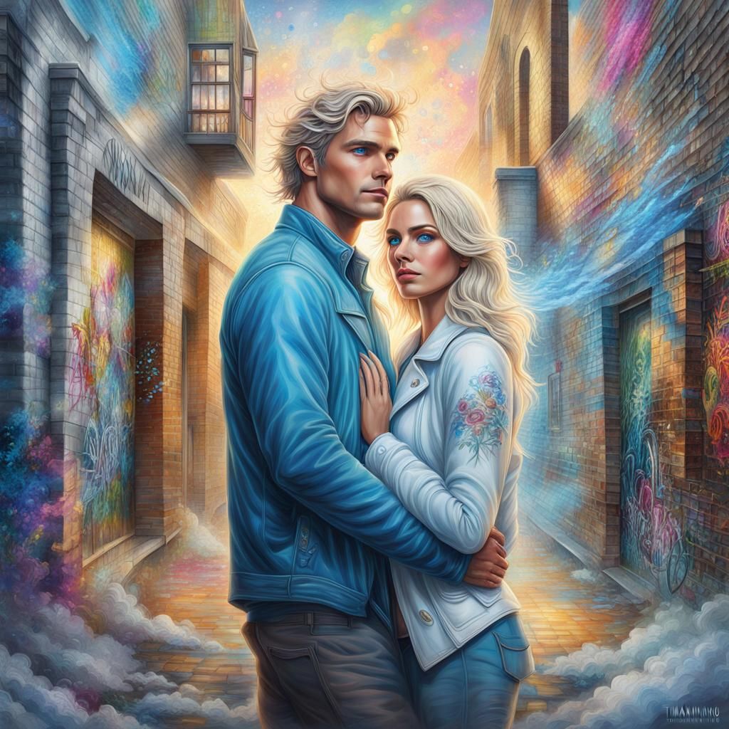 Young modern Couple with flaxen blond hair and blue eyes