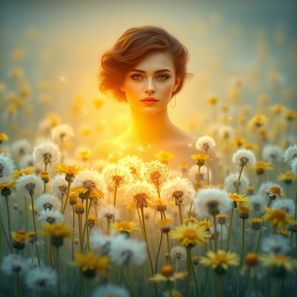 Frosted Field of Dandelions in Art Nouveau Style