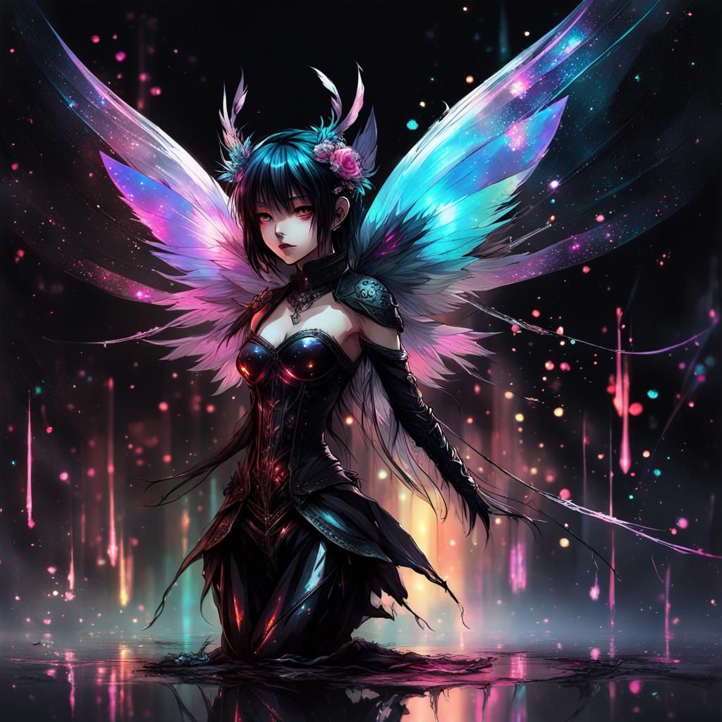 Chibi Dark Fairy with Opalescent Wings