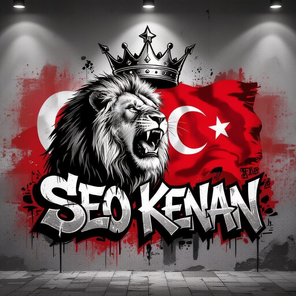 Lion Roaring with Turkish Flag in Street Art Style