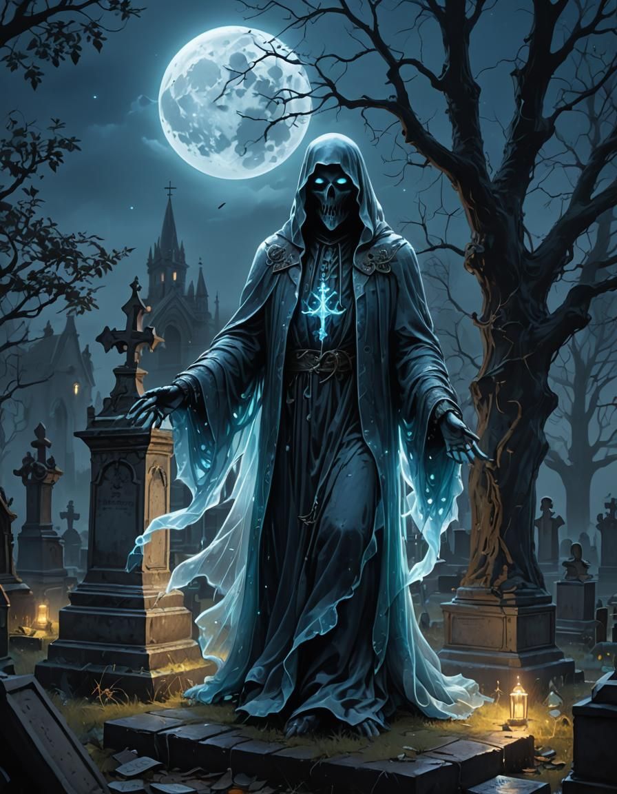Ethereal Ghost in Graveyard, Hyperdetailed Fantasy Art