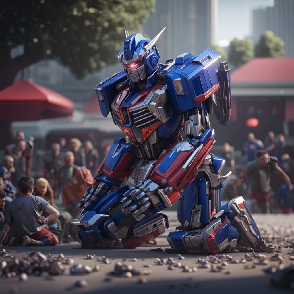 Optimus Prime: Heroic Kneel in Sci-Fi Epic