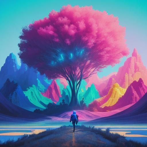 Vibrant Landscape with Person in Cinematic Style