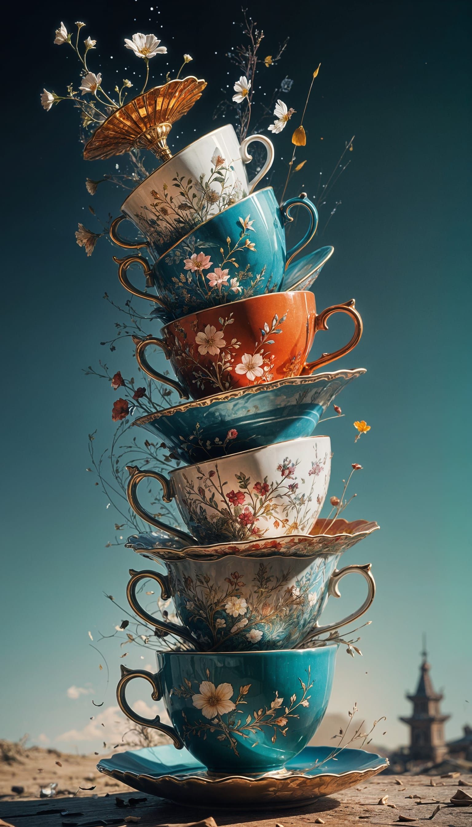 Whimsical Teacup Towers Reach for the Sky