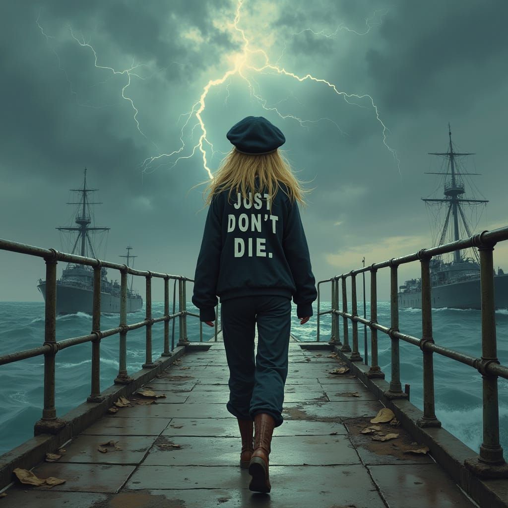 Girl Walks Amidst World War Chaos