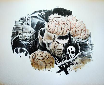 Punisher Skull Ink Drawing in 8K Resolution