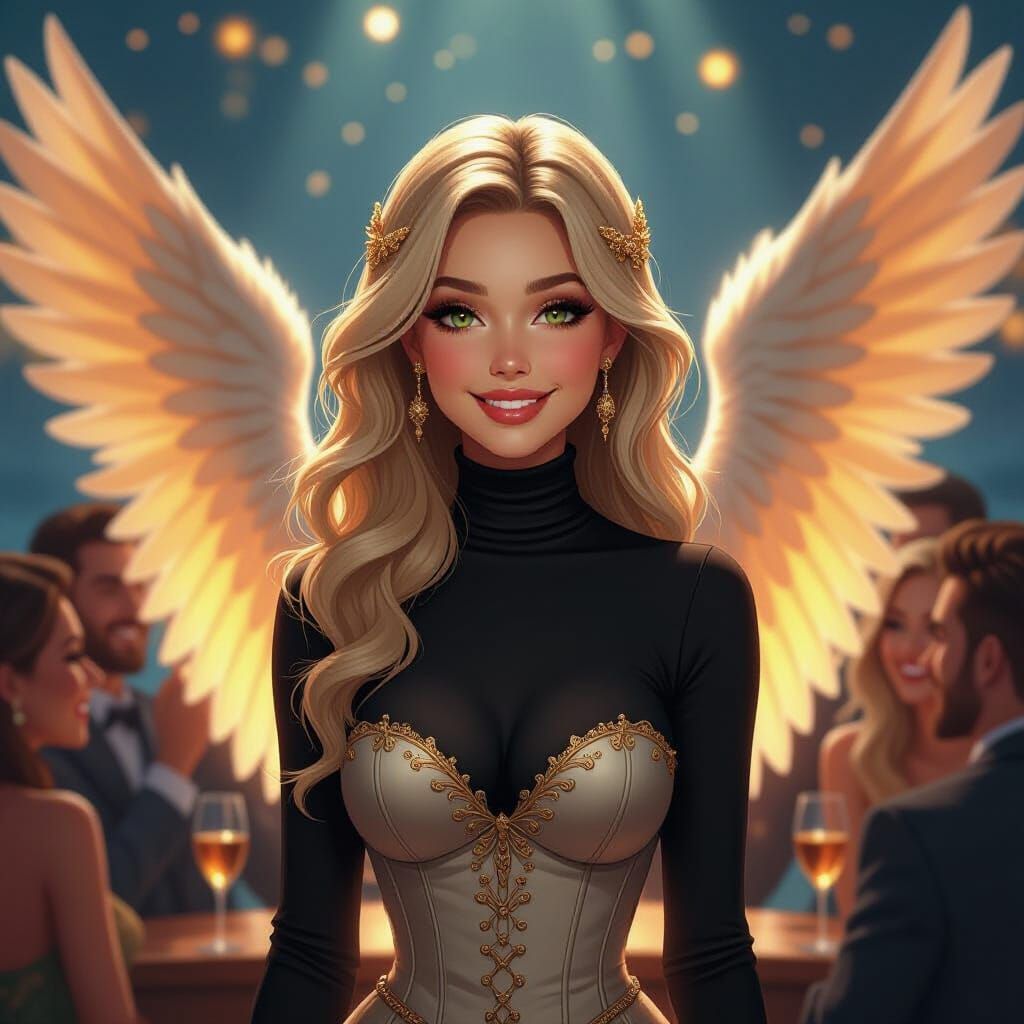 Angel in Golden Gown at Christmas Party