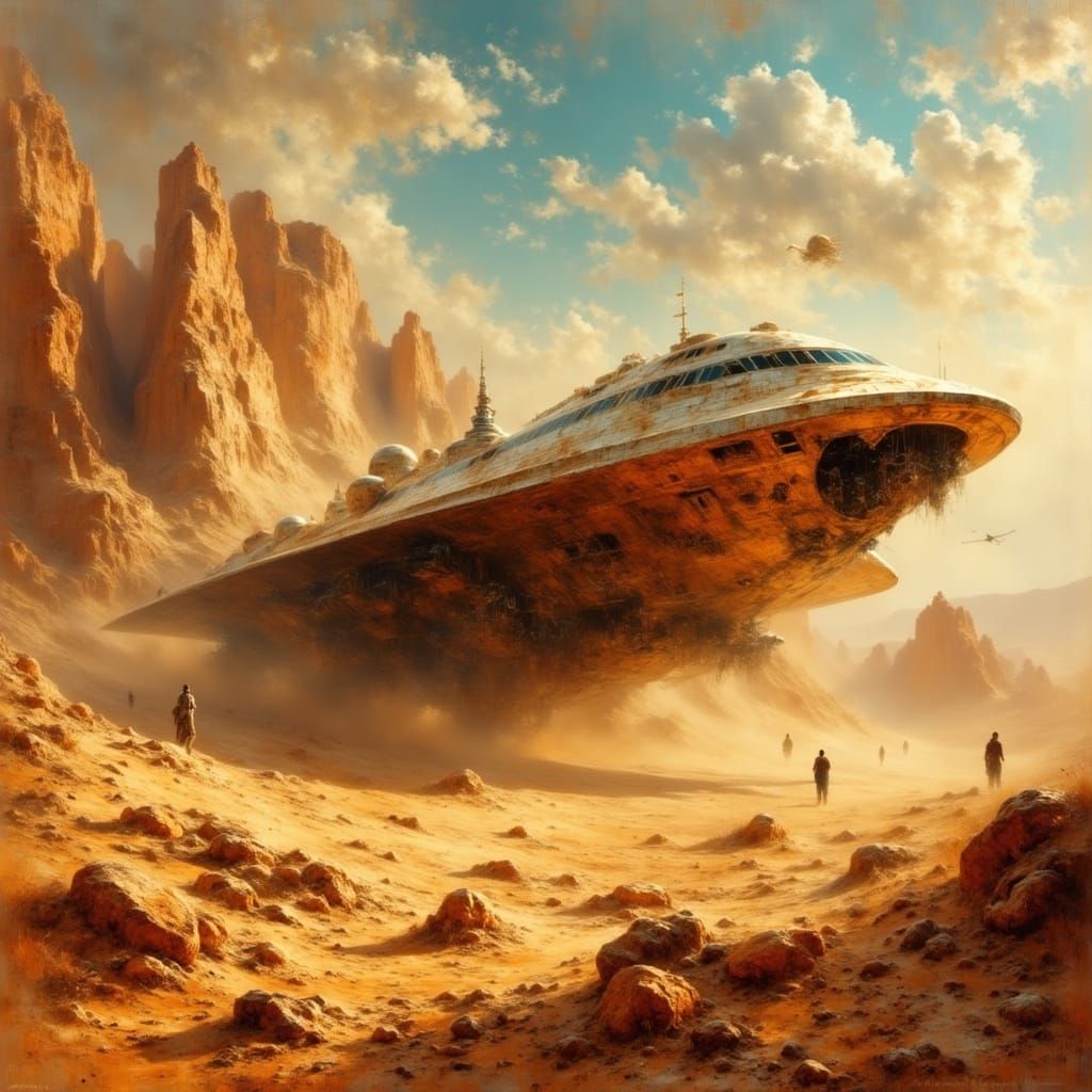 Ethereal Spaceship Emerges from Desert Dunes