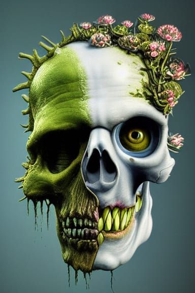 Hyperrealistic Oil Painting of Decayed Zombie Head