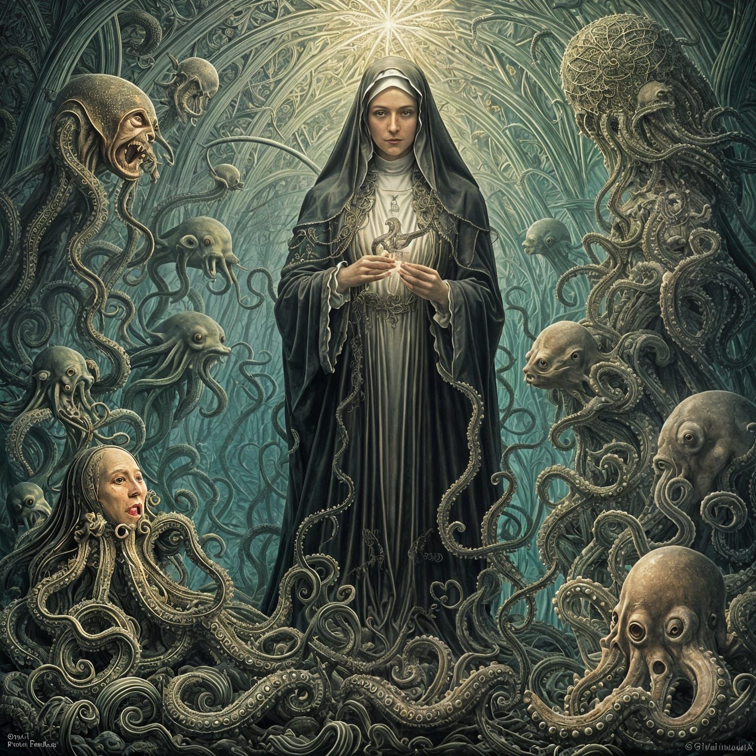 Haunted Nun in Underwater Gothic Cathedral