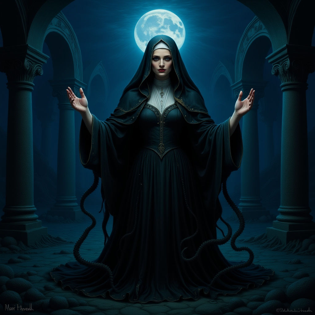 Haunted Nun in Underwater Gothic Cathedral